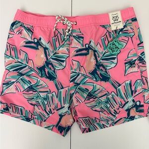 Men's Pink Tropical Print Athletic Shorts